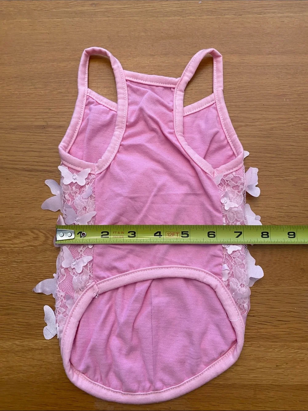 Pink Lace Butterfly Dog Tank Top with Pearl Accent